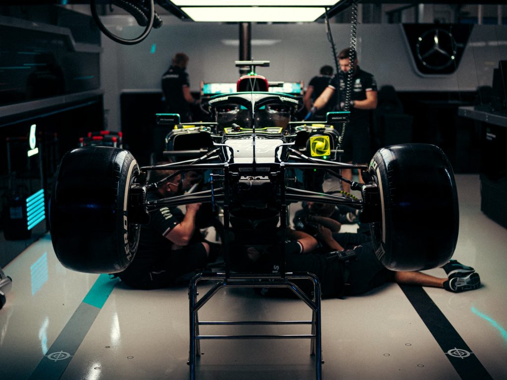 F1 Stress Engineer working in the Mercedes car.
