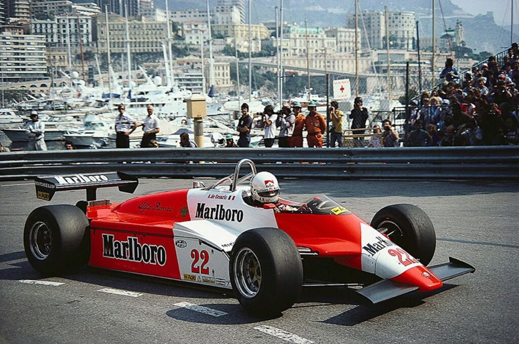 Alfa Romeo racing at the Monaco GP in the 1980s.