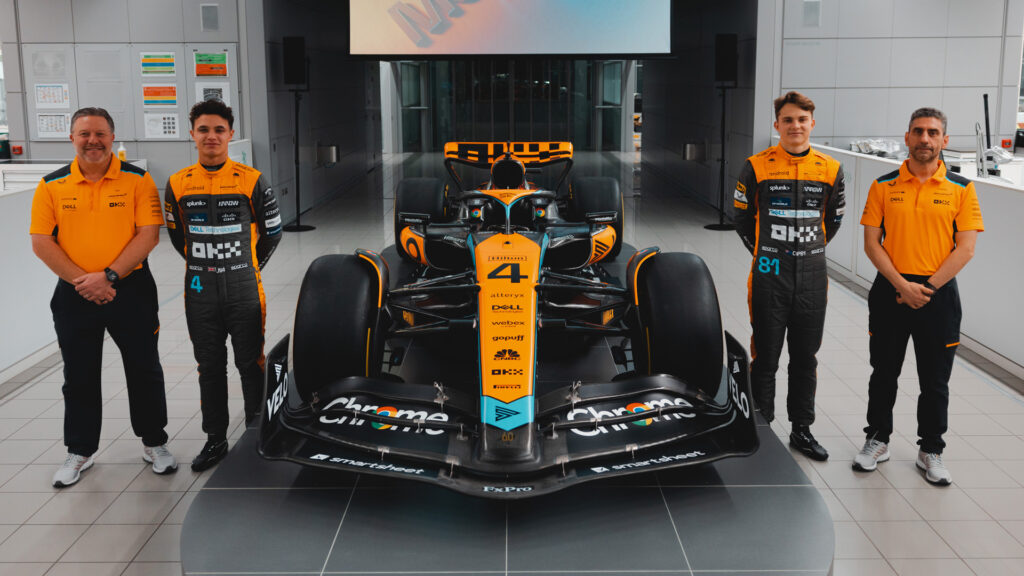 2023 McLaren drivers lineup with Lando Norris and Oscar Piastri.