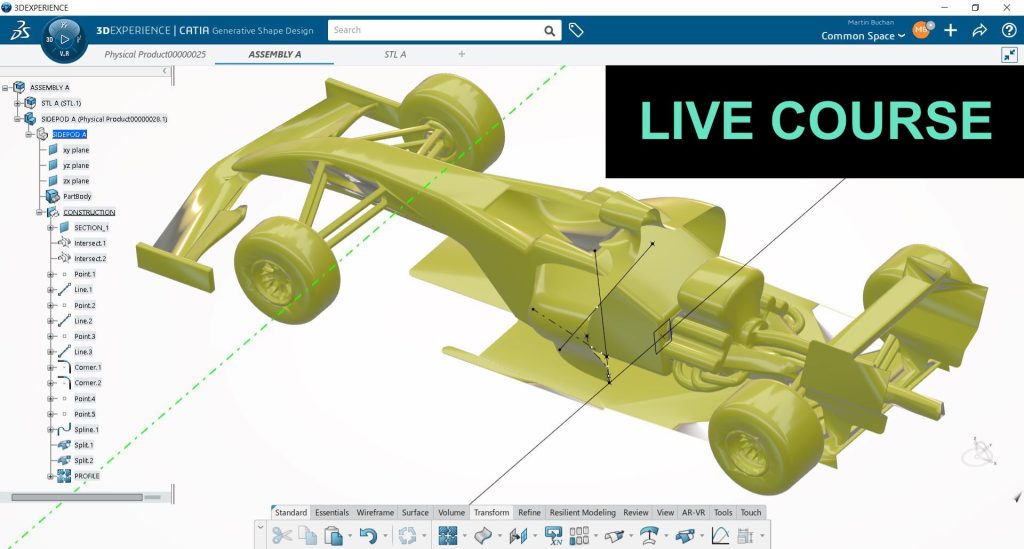 Screenshot of CAD Design software showing a yellow Formula 1 race car