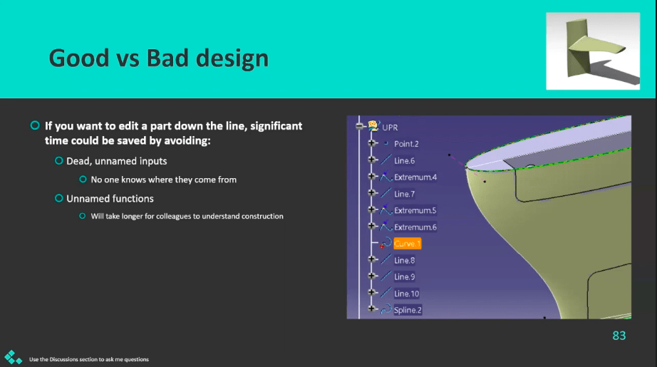A screenshot from the course showing good vs bad design